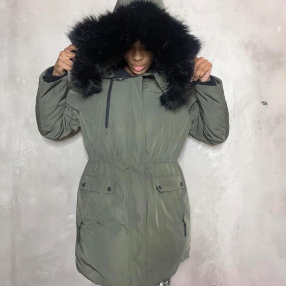 Calvin Klein Black Parka with Fur Trim - Picture 4 of 10